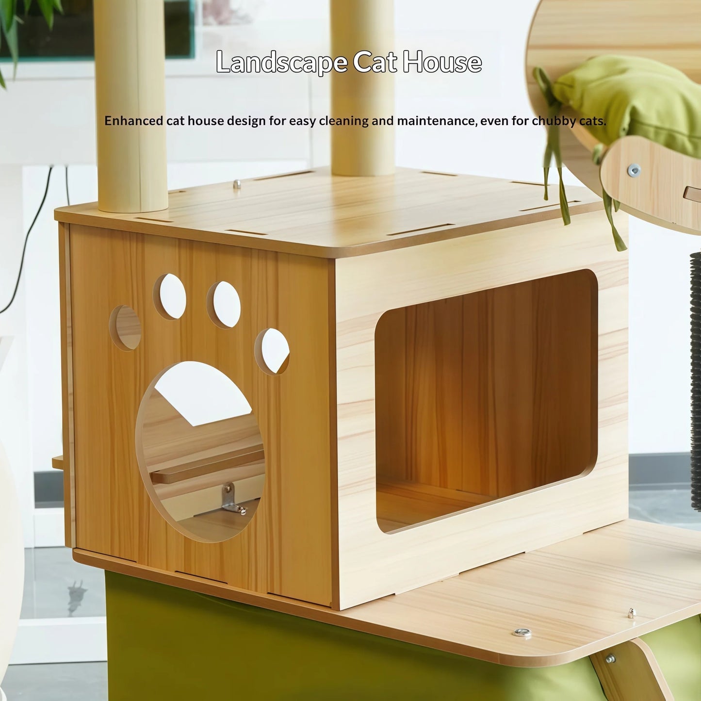 Arbre à chat en bois multi-niveaux avec niches et jeux tout-en-un