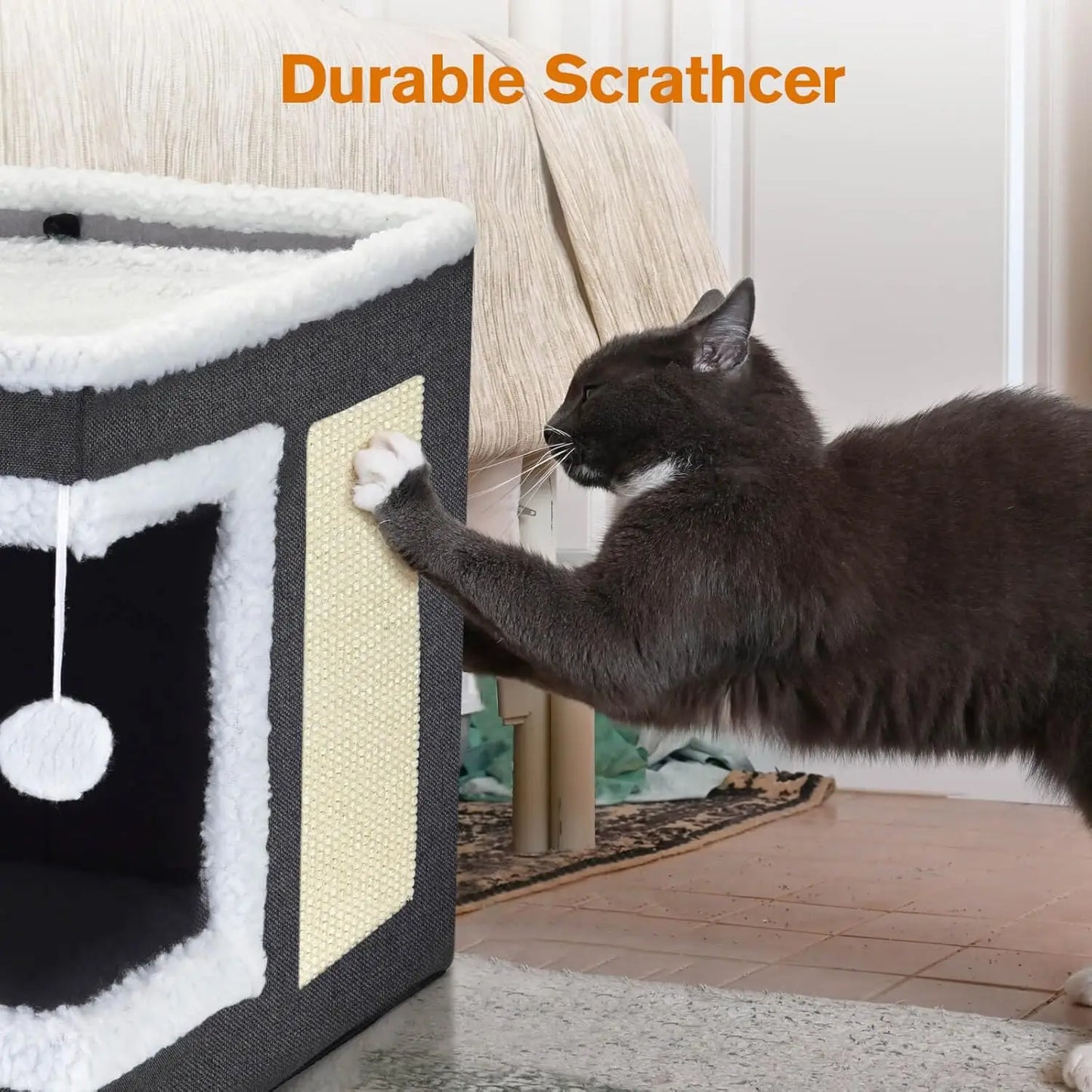Maison pour chat d’intérieur – Niche pliable avec griffoir et coussin réversible