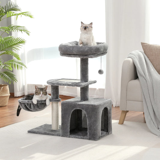Petit arbre à chat avec griffoir en sisal naturel, grand perchoir et hamac douillet