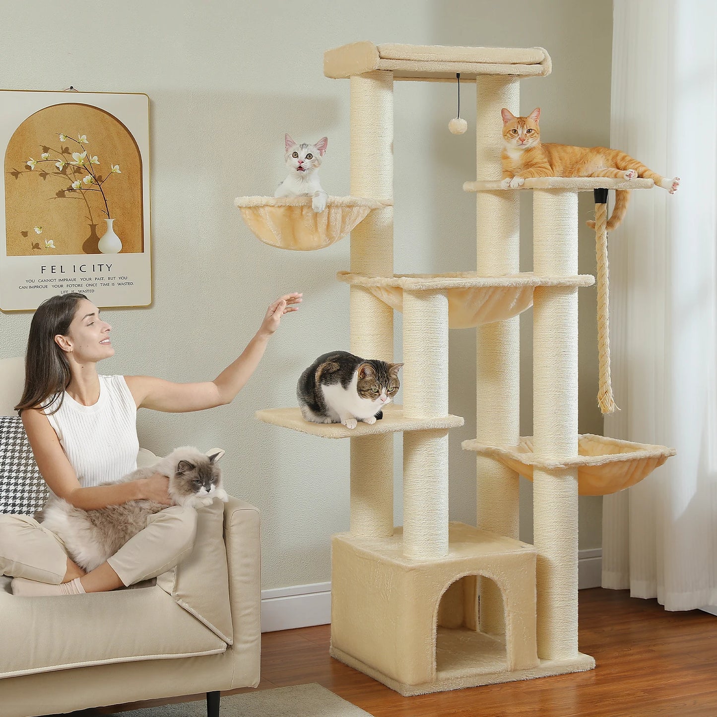 Arbre à chat XXL robuste pour grands chats – Tour avec maison, hamac, griffoirs en sisal et perchoirs multiples