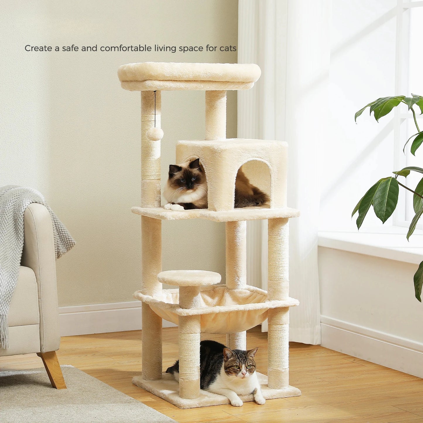 Arbre à chat 5 niveaux pour grands félins – Tour robuste avec cadre en métal, hamac XXL, condo spacieux et grand perchoir supérieur