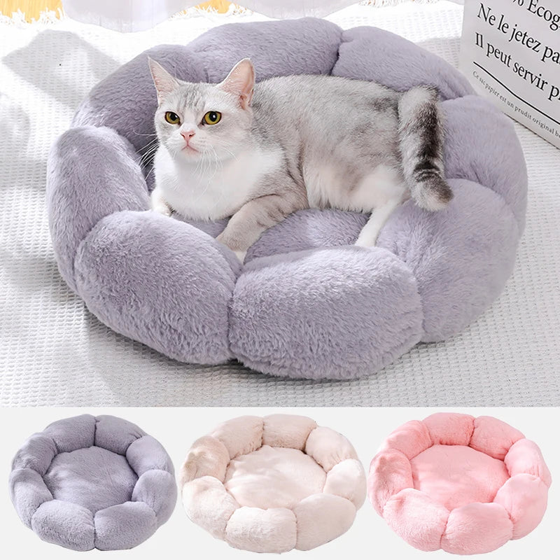 Coussin en forme de fleur pour chat – Lit douillet et chaud pour l’hiver