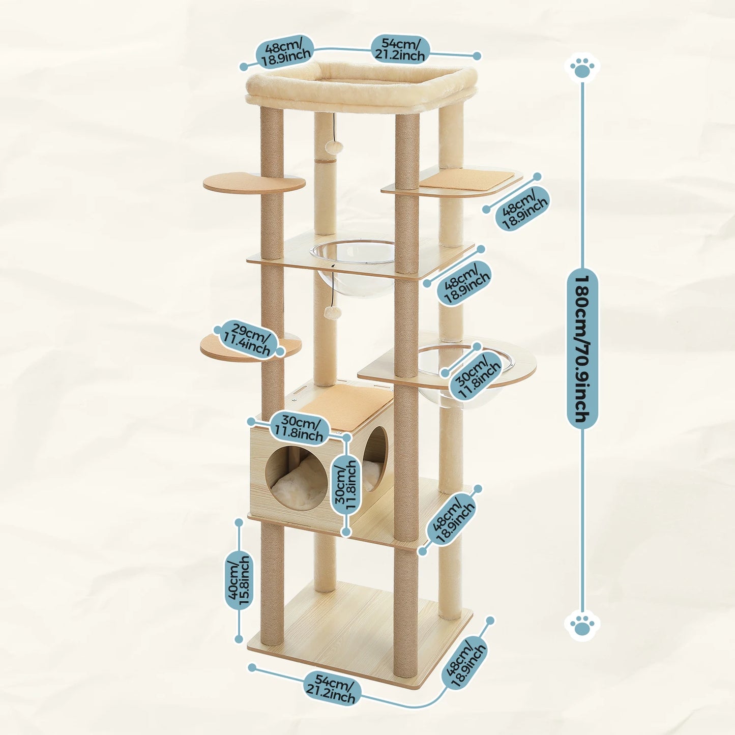 Arbre à chat en bois avec condo spacieux, hamac et griffoirs XXL
