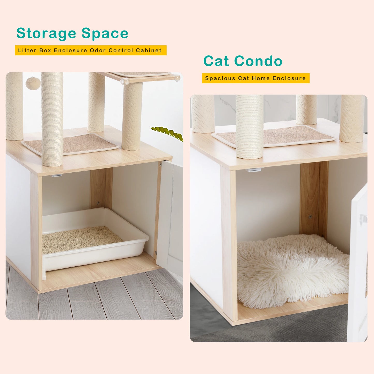 Tour en bois multi-niveaux pour chats d’intérieur – Condo spacieux, hamac douillet, perchoir surélevé, griffoirs en sisal et jouets intégrés