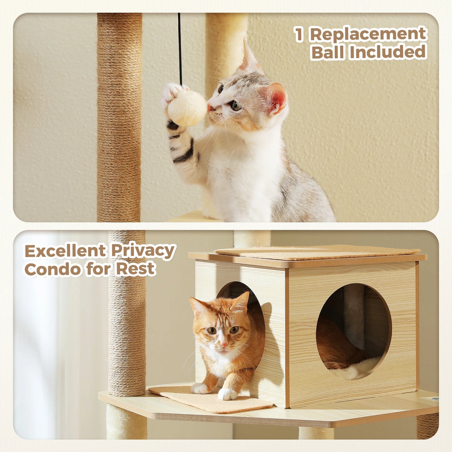 Arbre à chat en bois avec hamac et griffoirs sisal pour grands chats