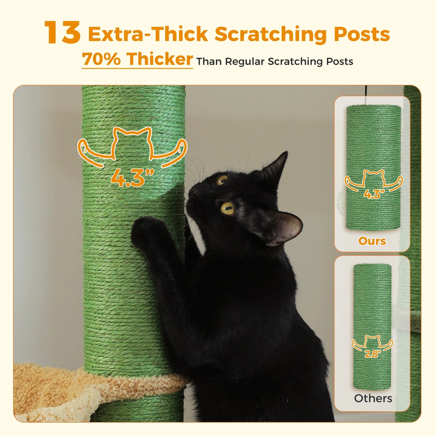 Arbre à chat XXL robuste pour grands chats – Tour avec maison, hamac, griffoirs en sisal et perchoirs multiples