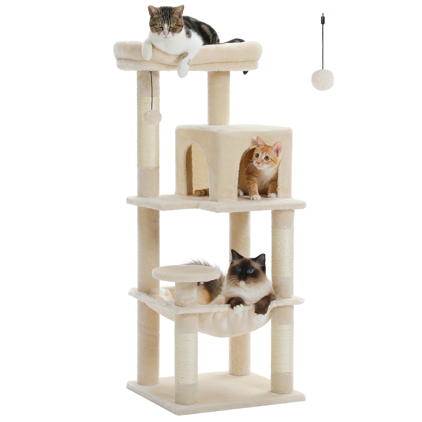 Arbre à chat 5 niveaux pour grands félins – Tour robuste avec cadre en métal, hamac XXL, condo spacieux et grand perchoir supérieur