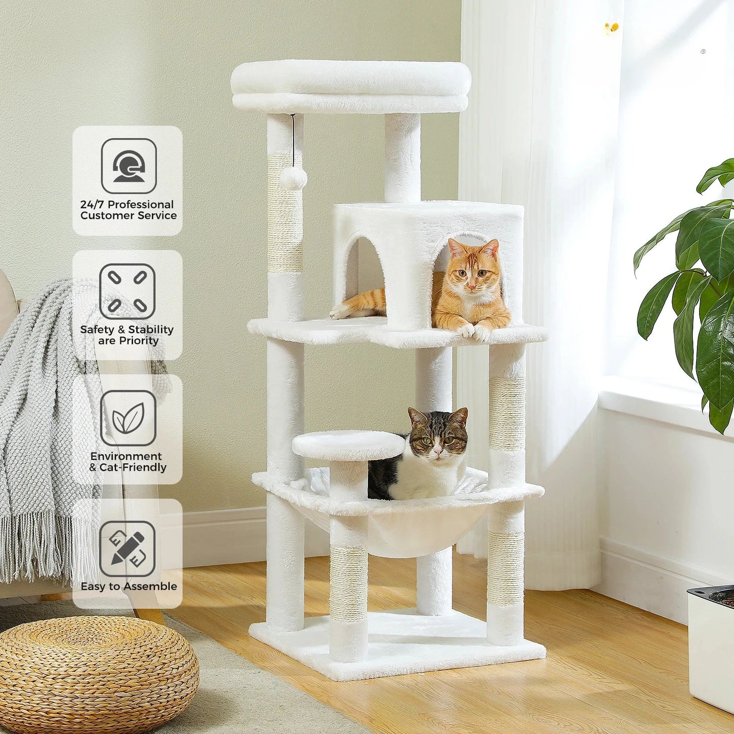 Arbre à chat 5 niveaux pour grands félins – Tour robuste avec cadre en métal, hamac XXL, condo spacieux et grand perchoir supérieur