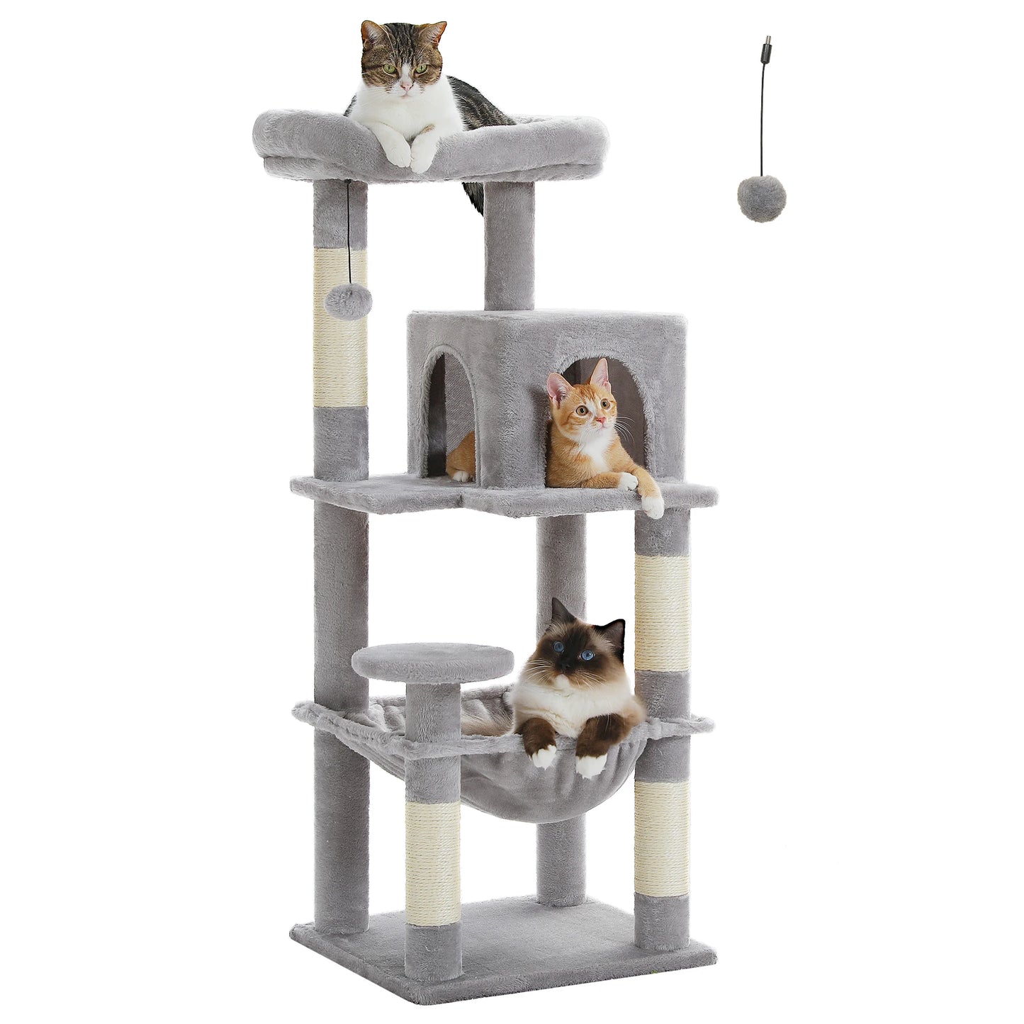 Arbre à chat 5 niveaux pour grands félins – Tour robuste avec cadre en métal, hamac XXL, condo spacieux et grand perchoir supérieur