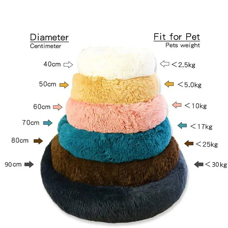 Panier rond pour chat 40–90 cm – Coussin doux en peluche longue et chaud pour l’hiver