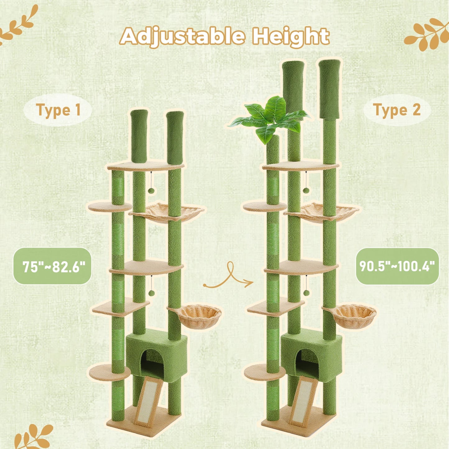 Arbre à chat fixation plafond – Tour avec griffoirs en sisal, condo douillet, hamac et hauteur réglable