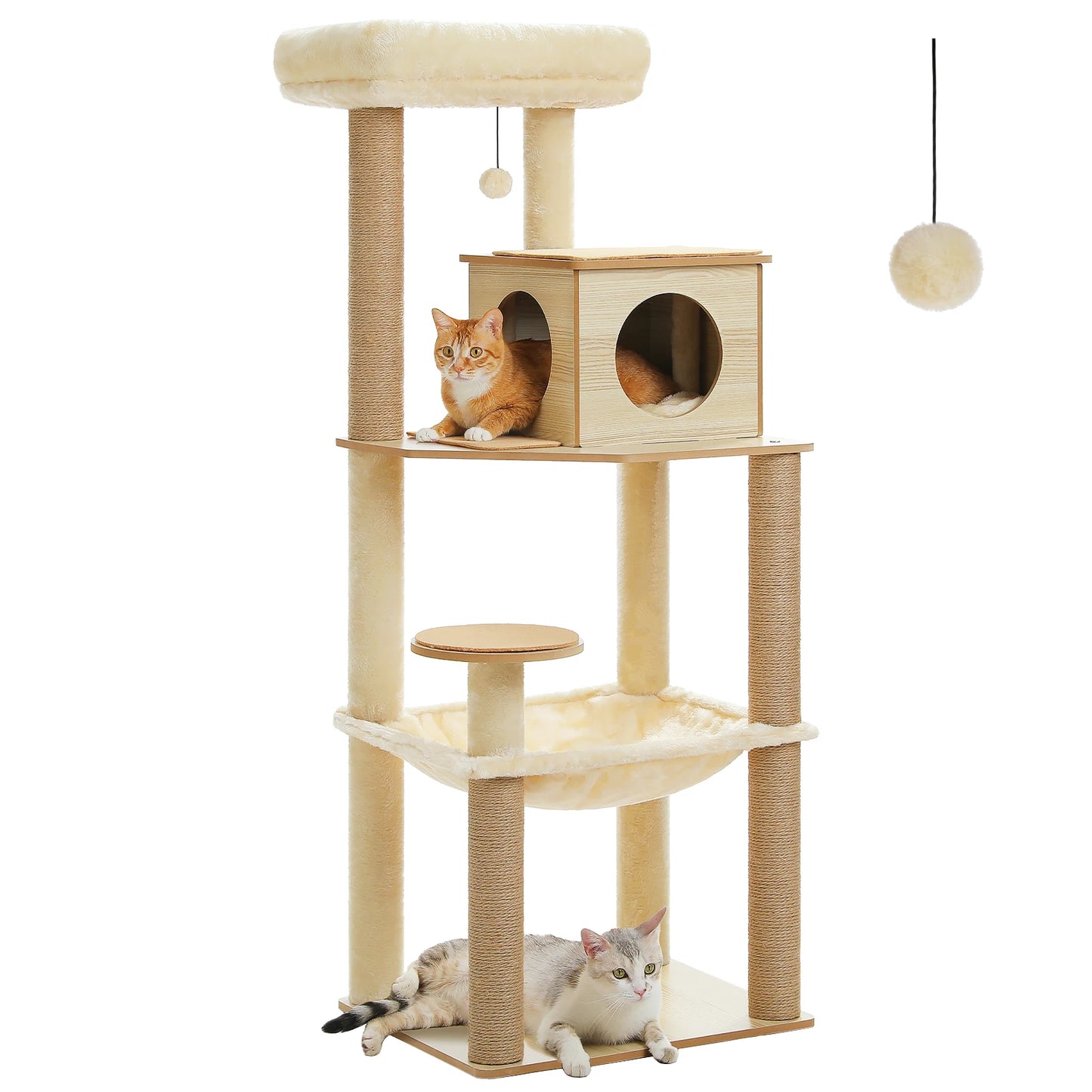 Arbre à chat en bois avec hamac et griffoirs sisal pour grands chats