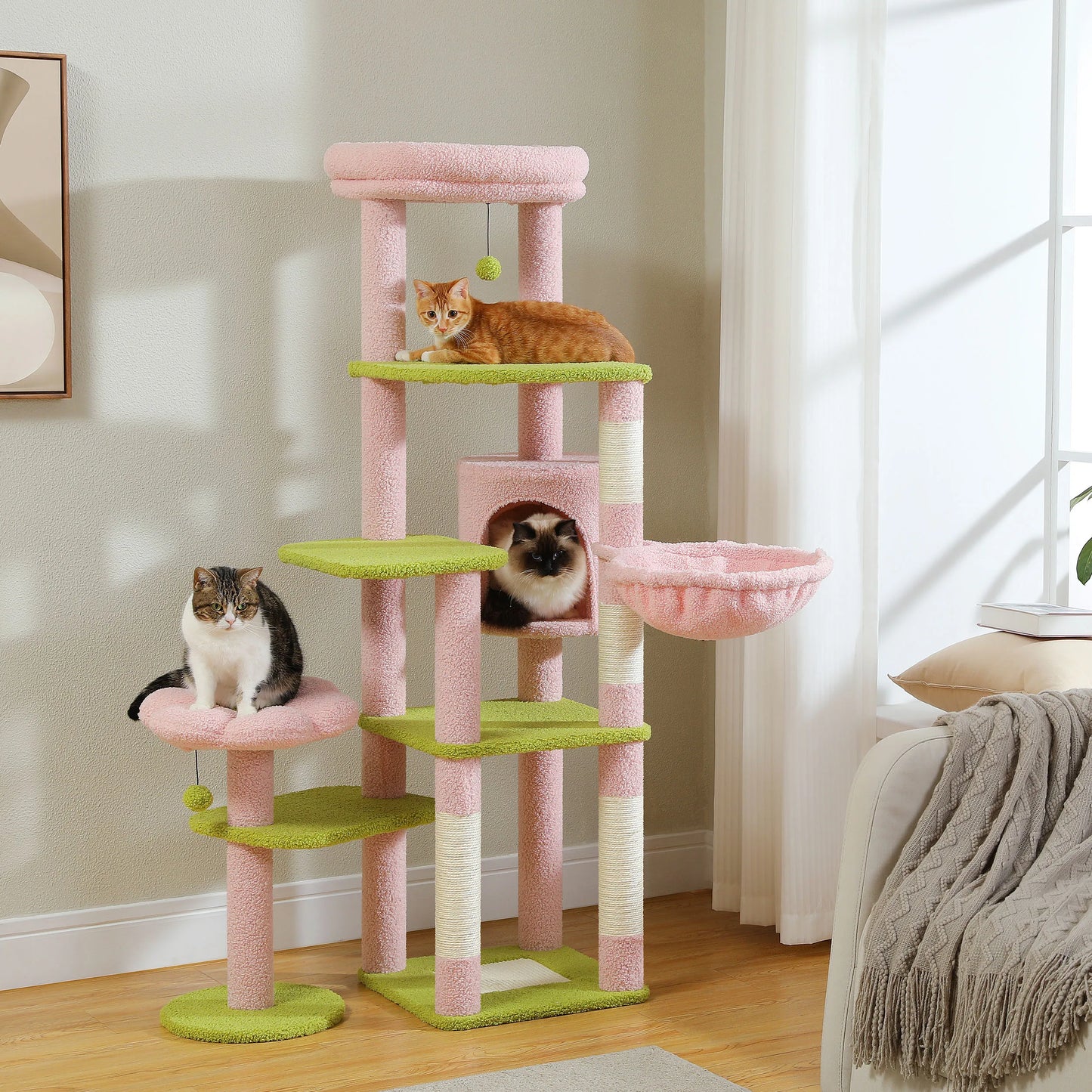 Arbre à chat XXL pour grands félins – Tour haute avec hamac géant, griffoirs en sisal et plateformes robustes