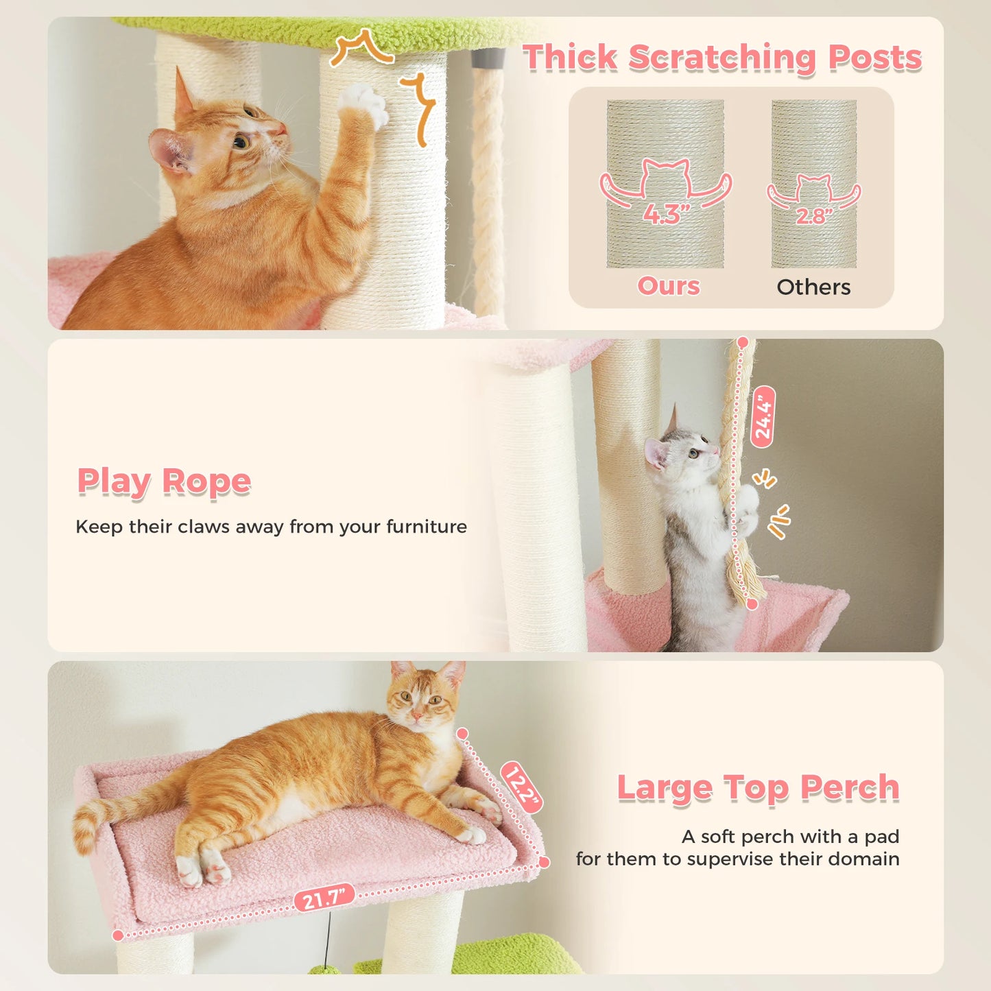 Arbre à chat XXL robuste pour grands chats – Tour avec maison, hamac, griffoirs en sisal et perchoirs multiples