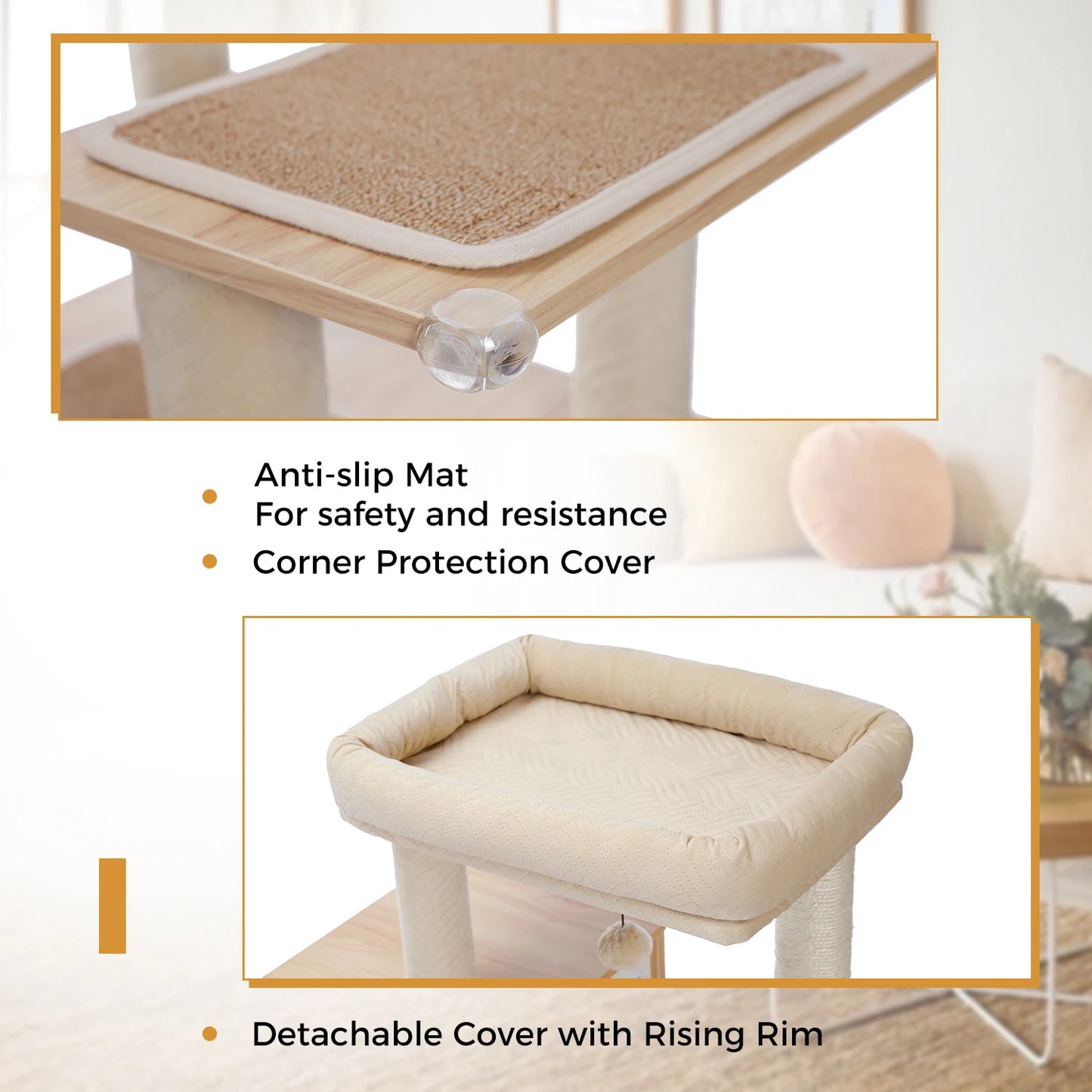 Tour en bois multi-niveaux pour chats d’intérieur – Condo spacieux, hamac douillet, perchoir surélevé, griffoirs en sisal et jouets intégrés