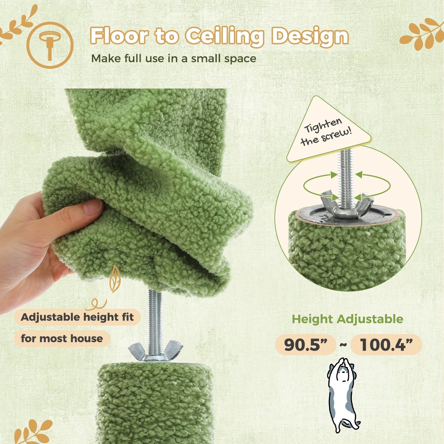 Arbre à chat fixation plafond – Tour avec griffoirs en sisal, condo douillet, hamac et hauteur réglable