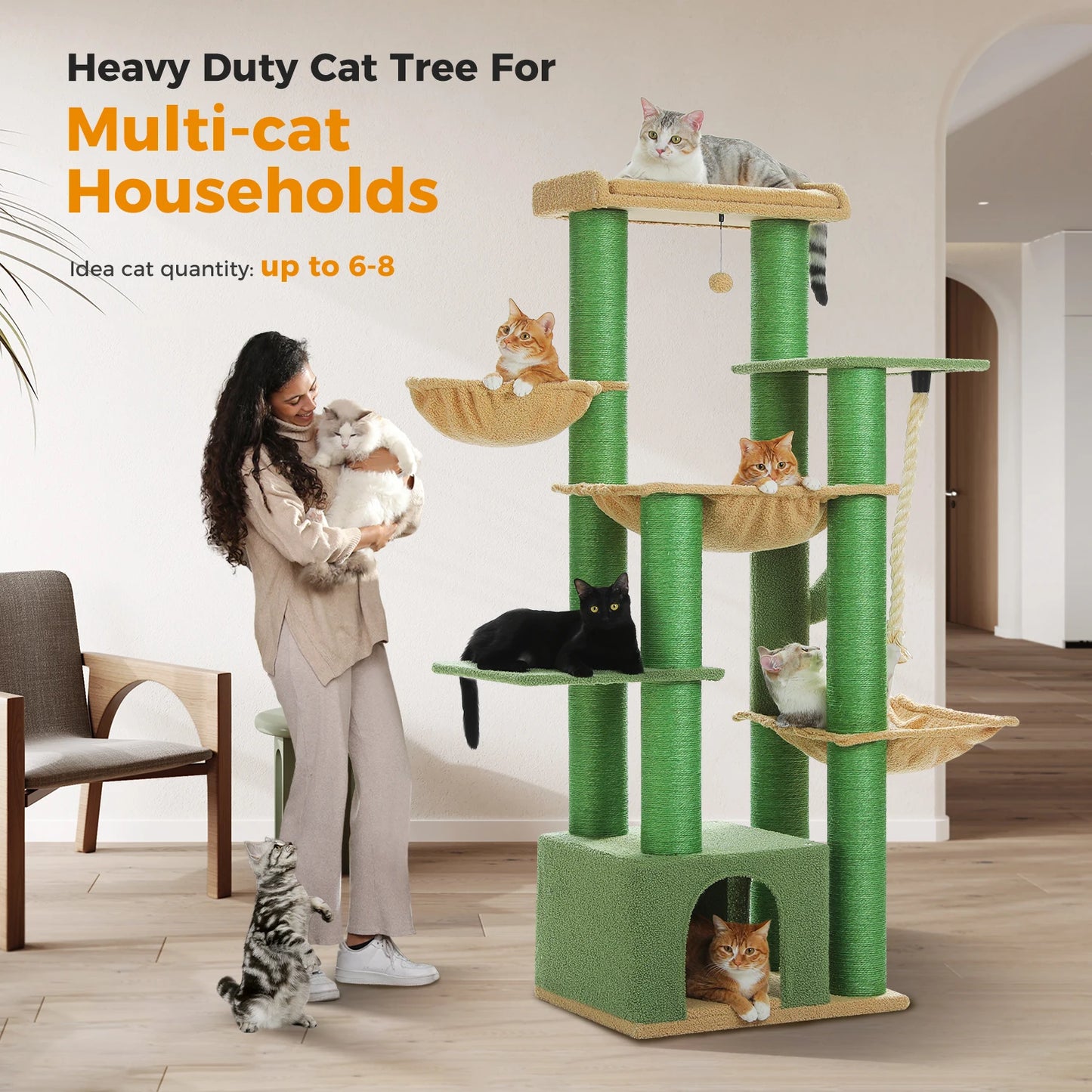 Arbre à chat XXL robuste pour grands chats – Tour avec maison, hamac, griffoirs en sisal et perchoirs multiples