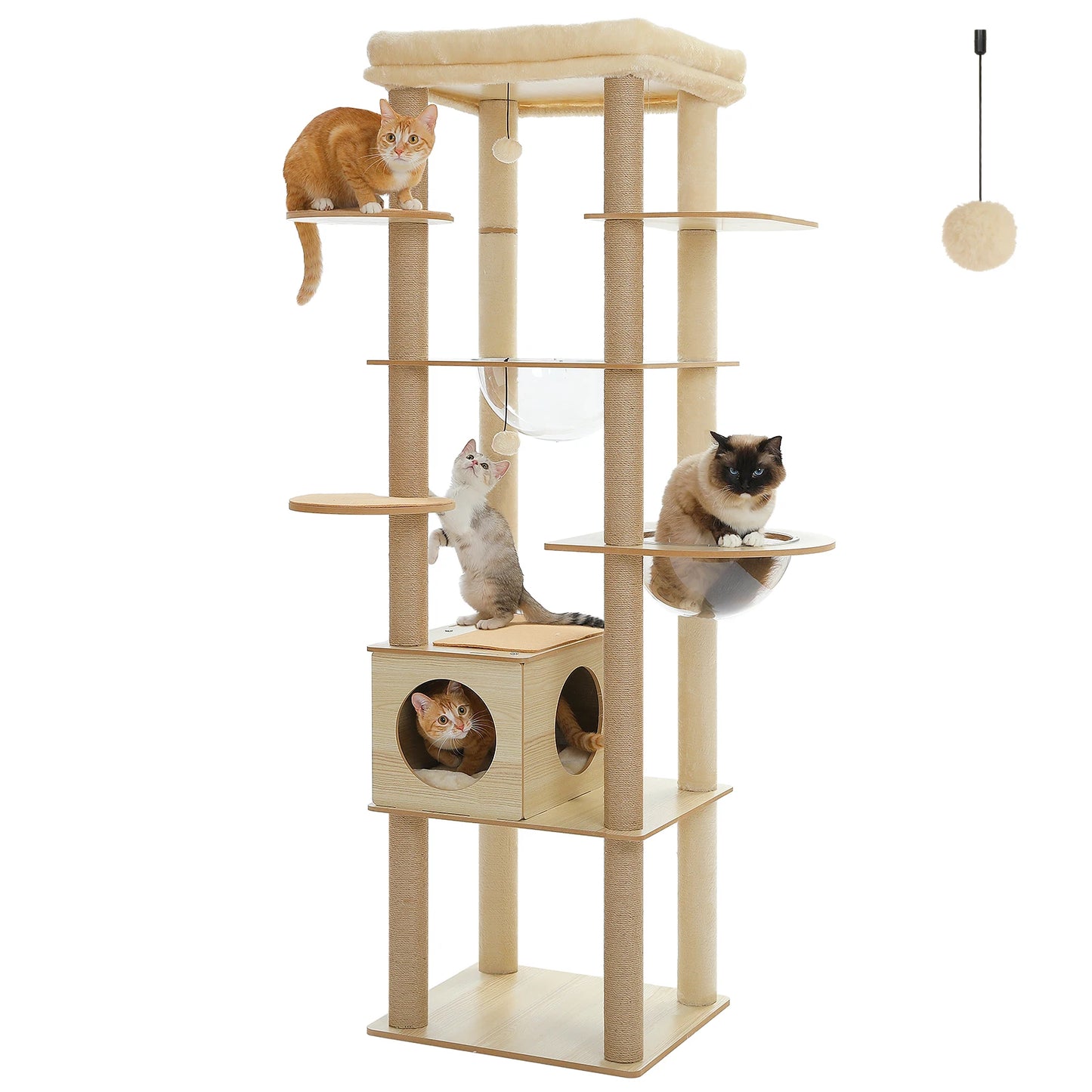 Arbre à chat en bois avec condo spacieux, hamac et griffoirs XXL