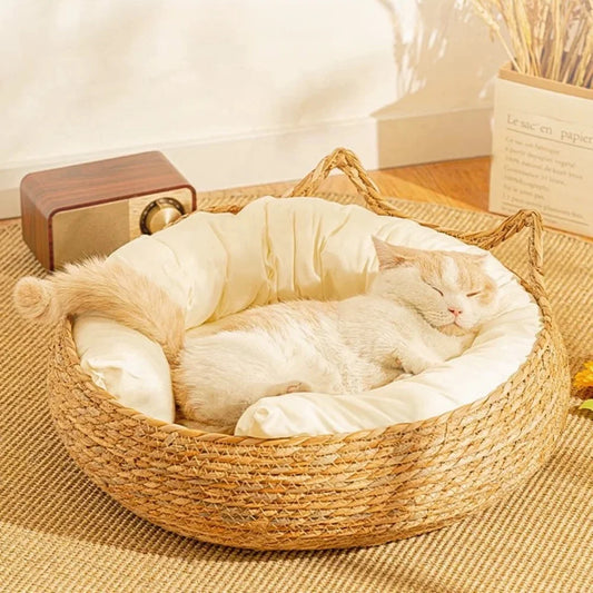 Panier Chat en Osier – Lit Tressé Confort Toutes Saisons