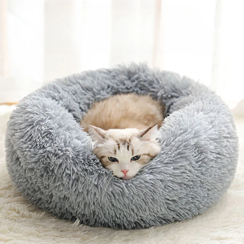 Coussin Rond Douillet pour Chat – Hiver, Déhoussable et Lavable