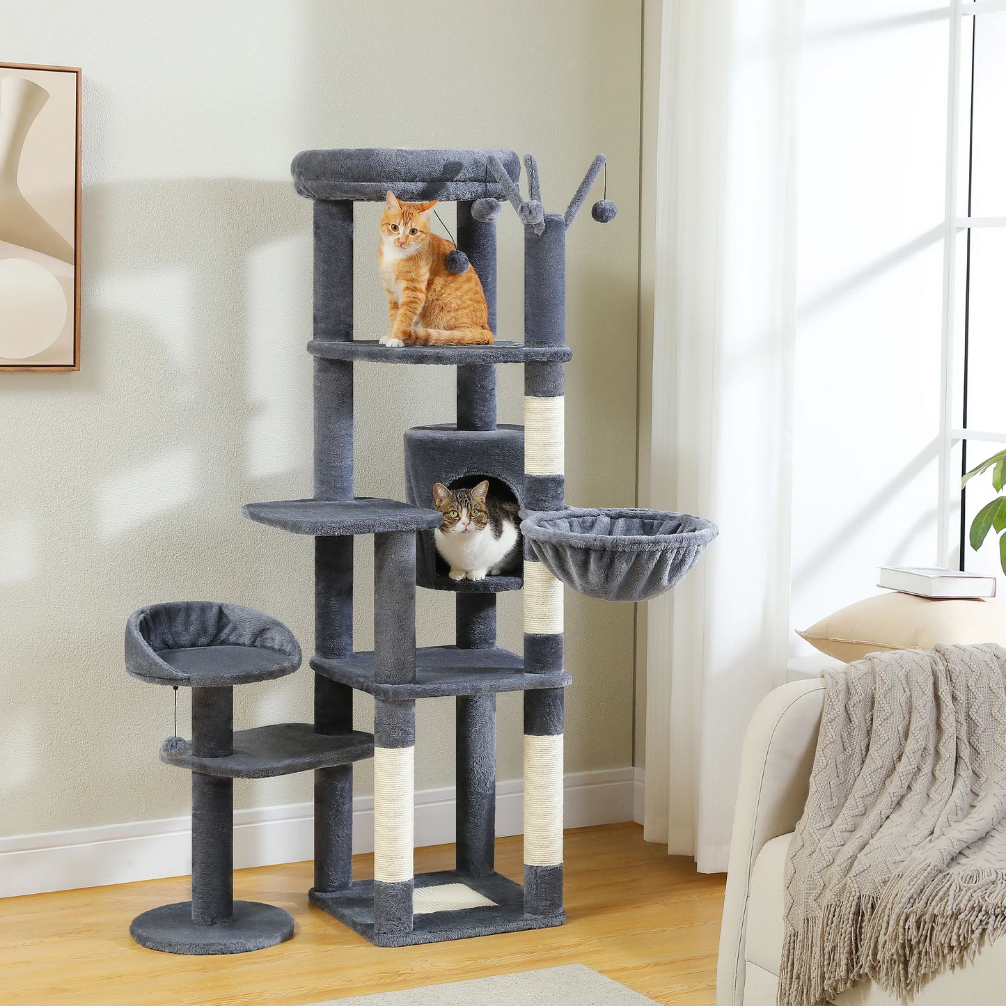 Arbre à chat XXL pour grands félins – Tour haute avec hamac géant, griffoirs en sisal et plateformes robustes