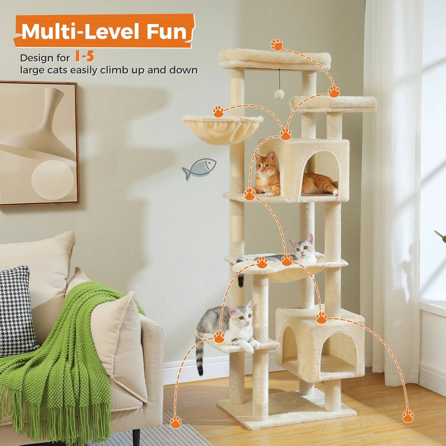 Grand arbre à chat XXL multi-niveaux avec griffoirs, perchoirs et niches douillettes