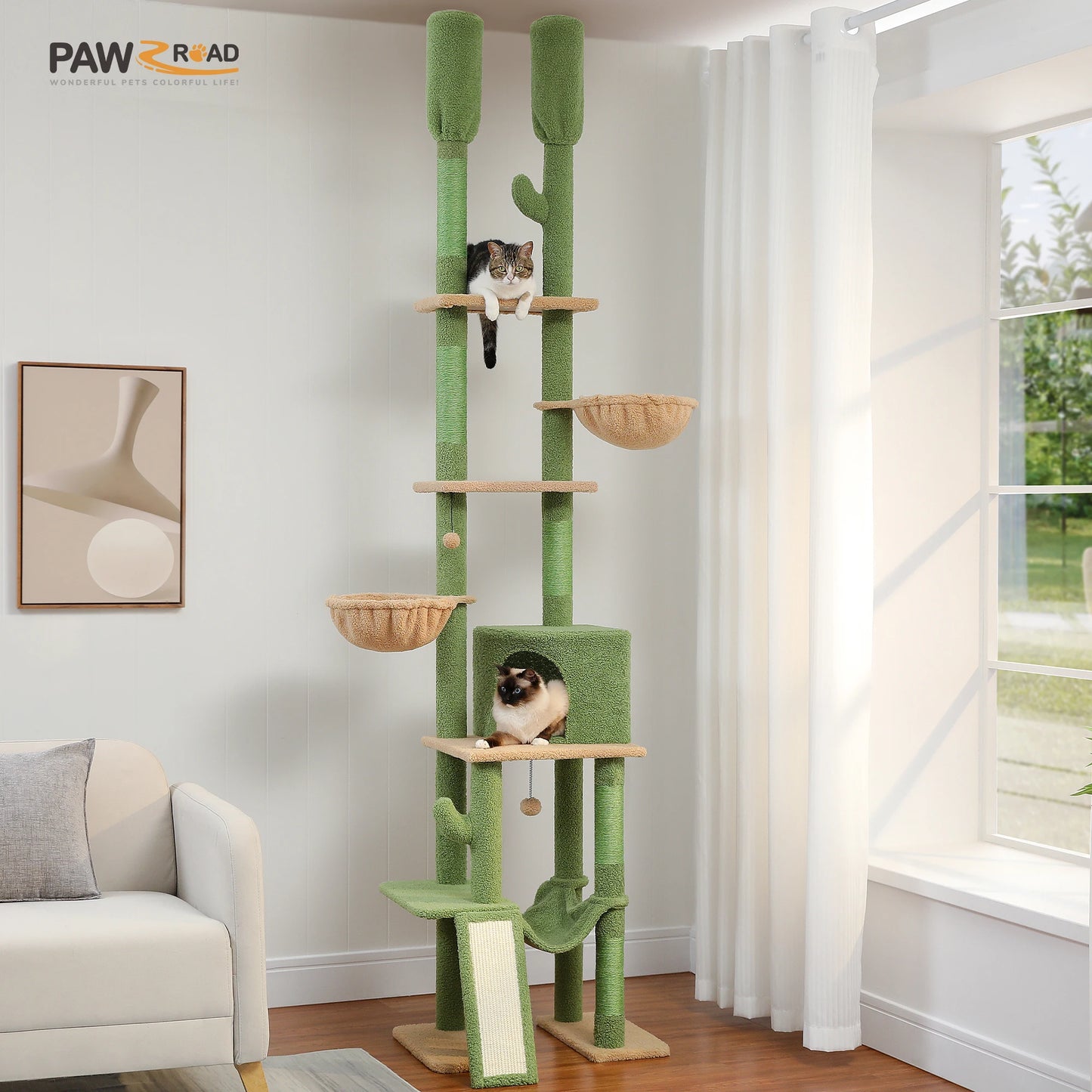 Arbre à chat fixation plafond – Tour avec griffoirs en sisal, condo douillet, hamac et hauteur réglable
