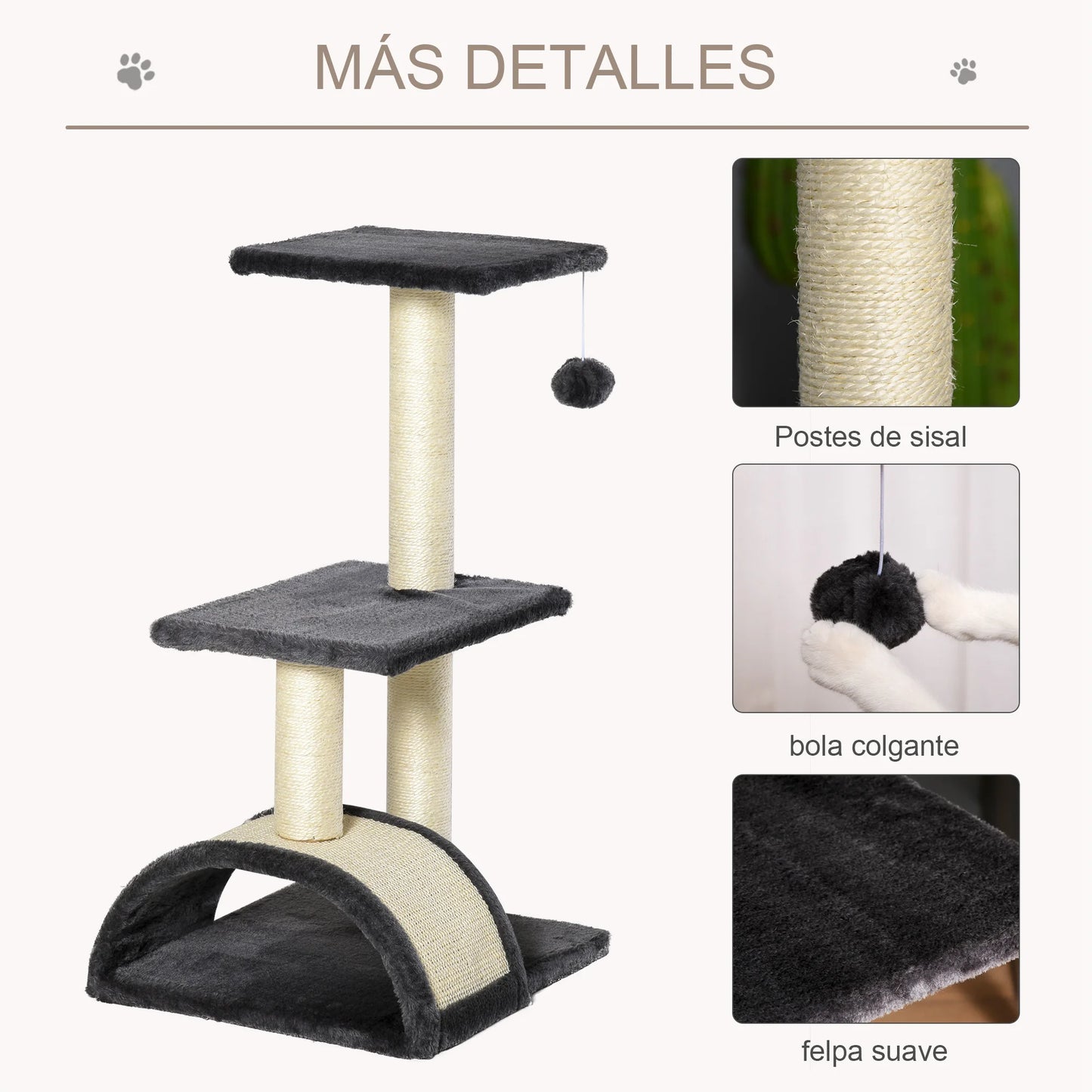 Arbre à chat griffoir avec plateformes et jouet suspendu