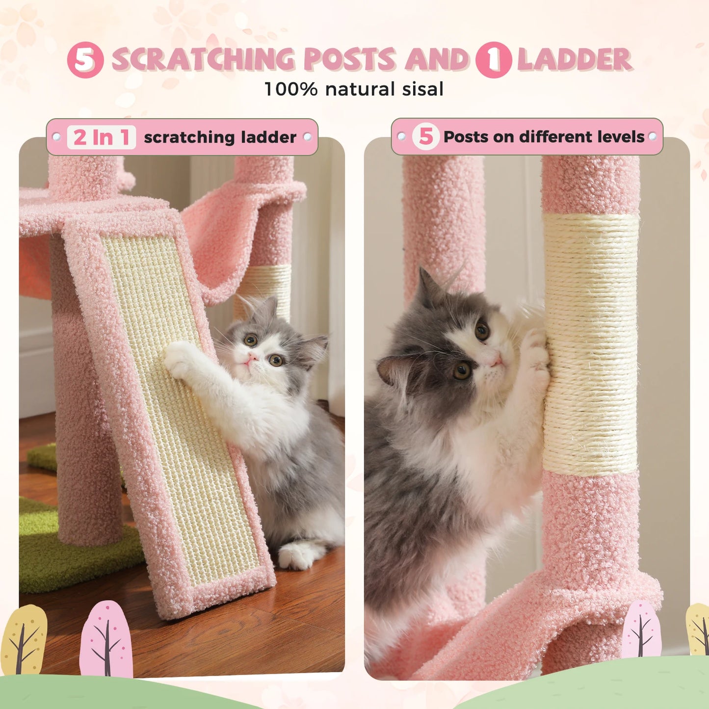 Arbre à chat fixation plafond – Tour avec griffoirs en sisal, condo douillet, hamac et hauteur réglable