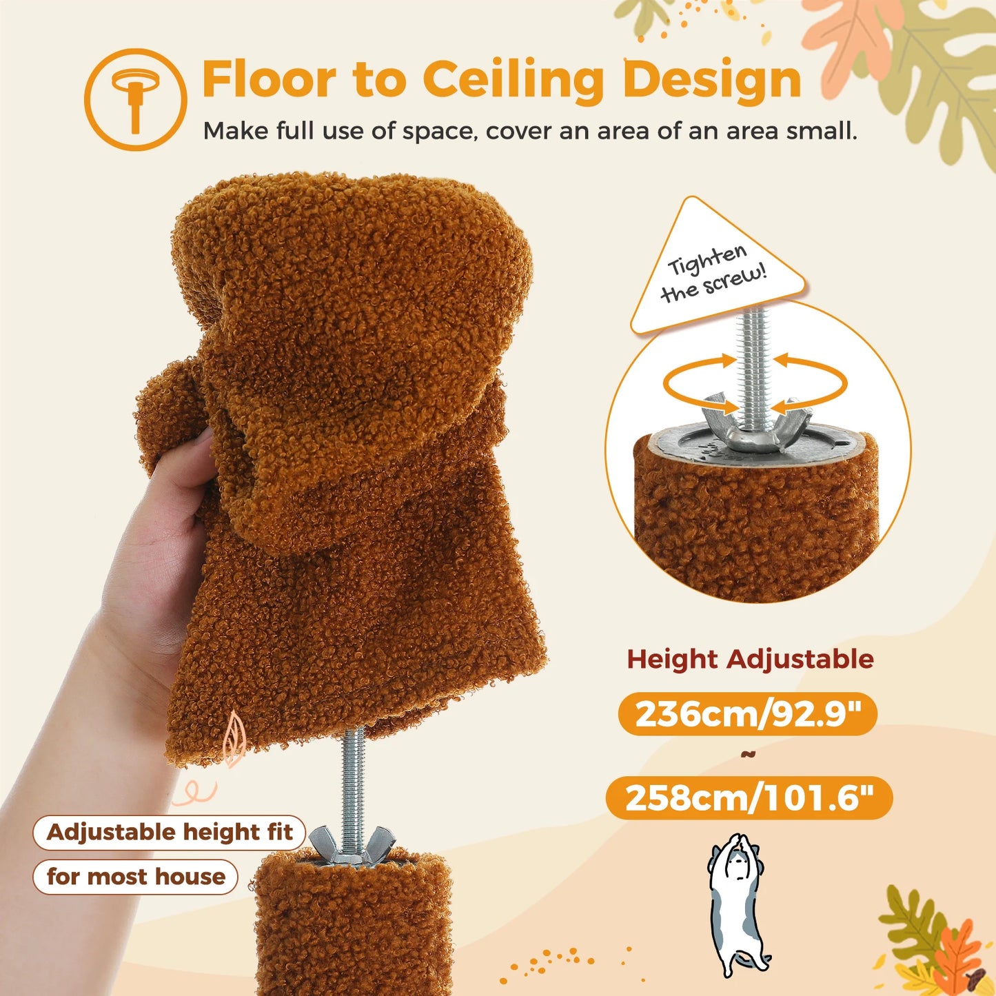 Arbre à chat fixation plafond – Tour avec griffoirs en sisal, condo douillet, hamac et hauteur réglable