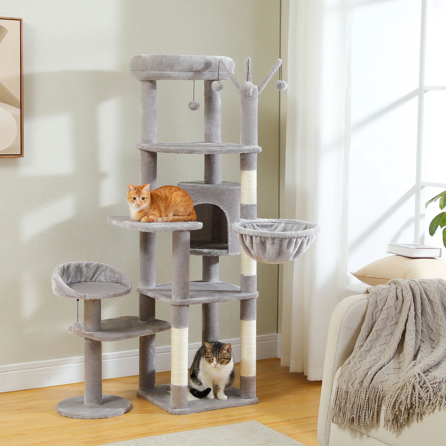 Arbre à chat XXL pour grands félins – Tour haute avec hamac géant, griffoirs en sisal et plateformes robustes