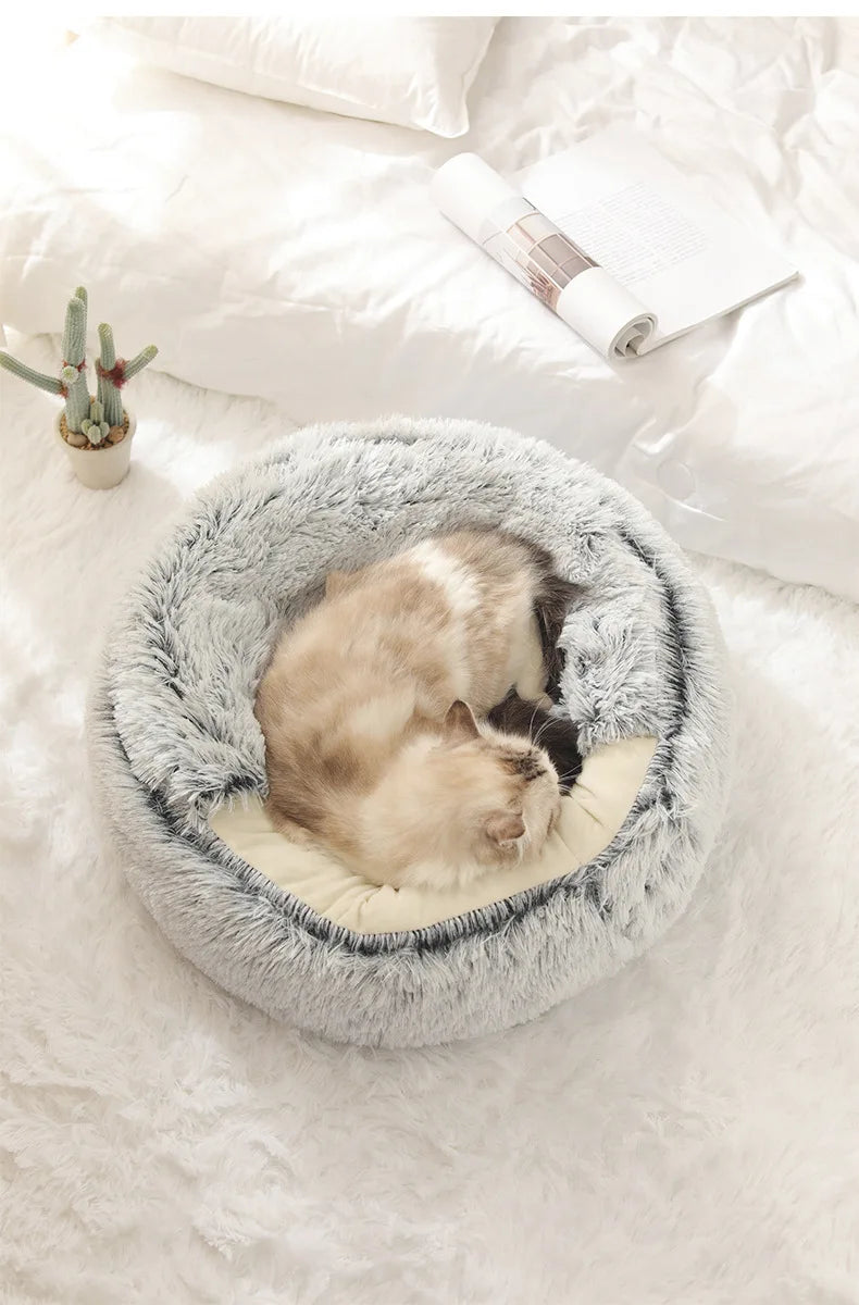 Panier confortable pour chat – Lit semi-fermé en peluche chaude