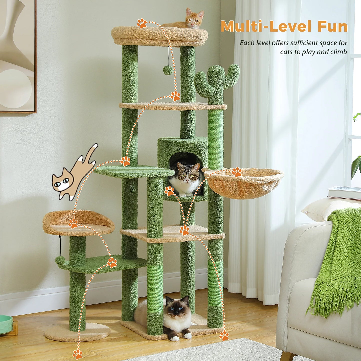 Arbre à chat XXL pour grands félins – Tour haute avec hamac géant, griffoirs en sisal et plateformes robustes