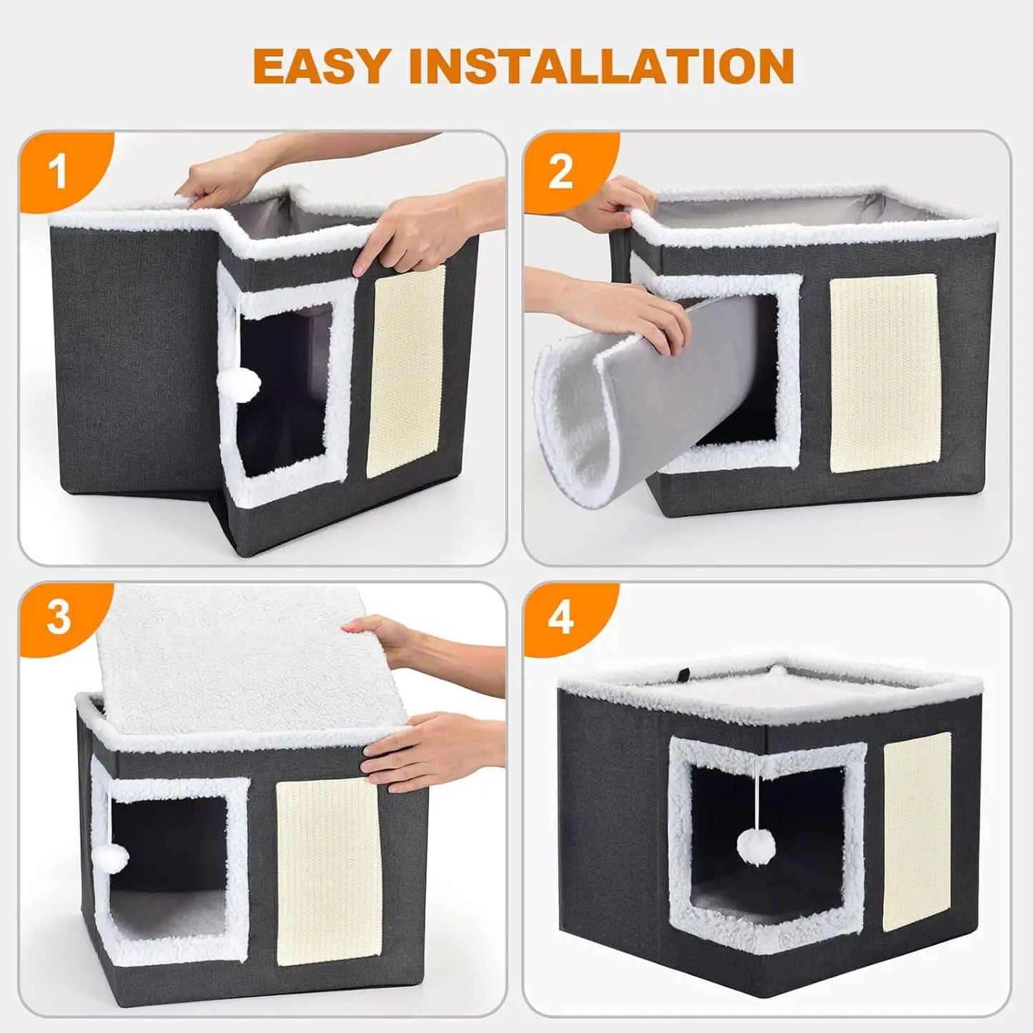 Maison pour chat d’intérieur – Niche pliable avec griffoir et coussin réversible