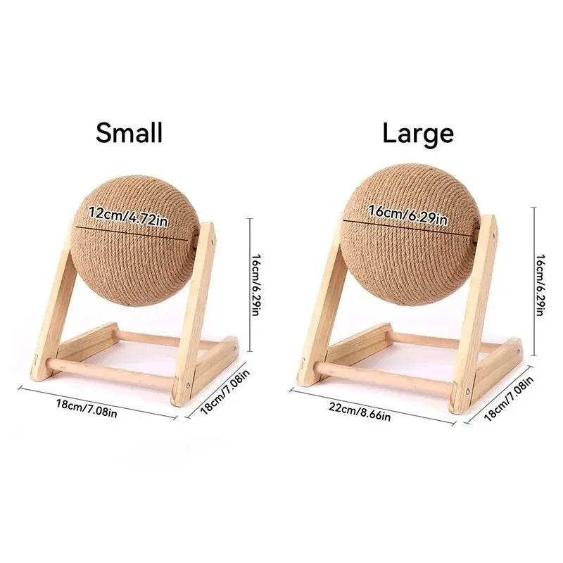 Griffoir balle en sisal pour chat – Jouet rotatif sur support en bois