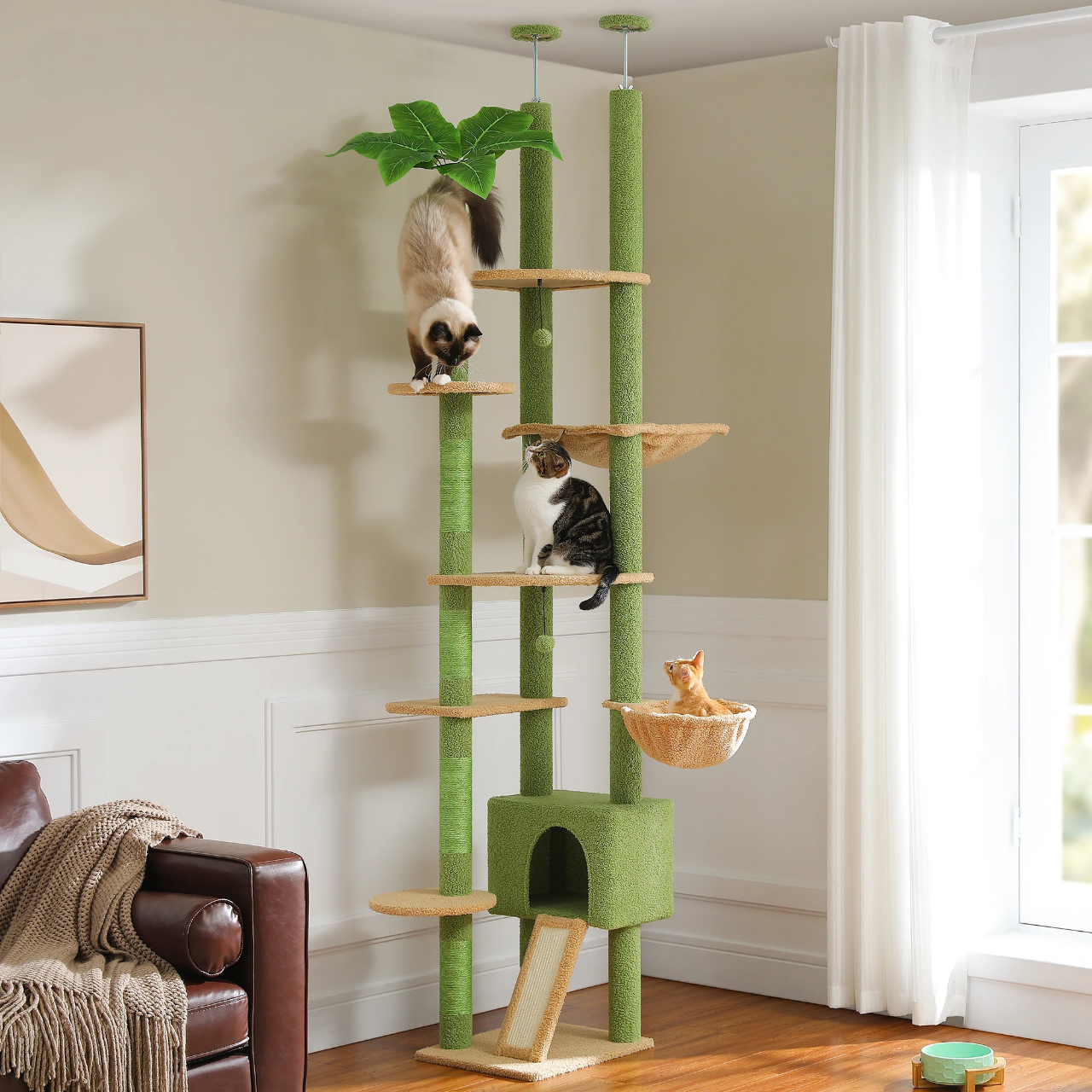 Arbre à chat fixation plafond – Tour avec griffoirs en sisal, condo douillet, hamac et hauteur réglable
