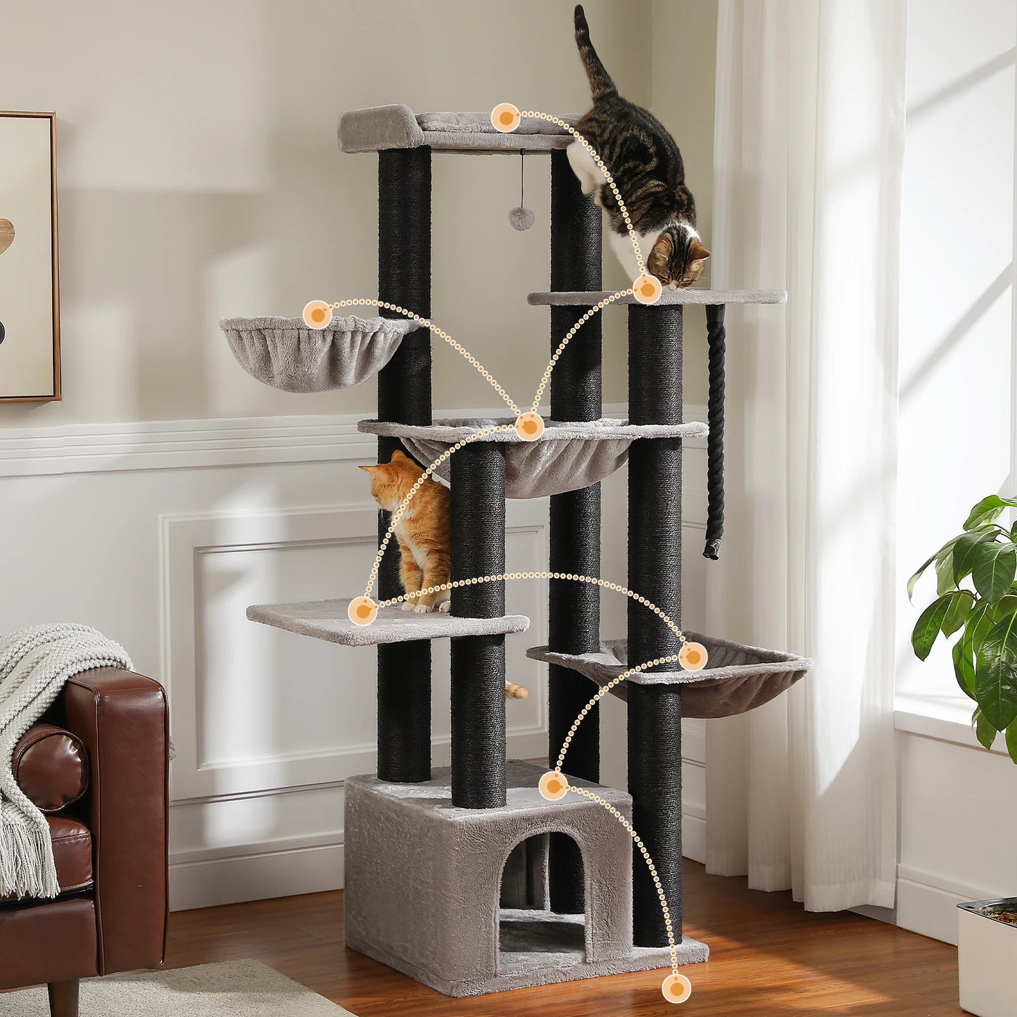 Arbre à chat XXL robuste pour grands chats – Tour avec maison, hamac, griffoirs en sisal et perchoirs multiples