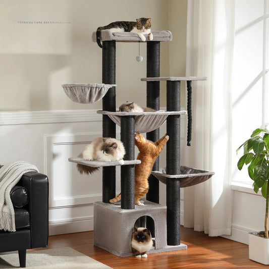 Arbre à chat XXL robuste pour grands chats – Tour avec maison, hamac, griffoirs en sisal et perchoirs multiples