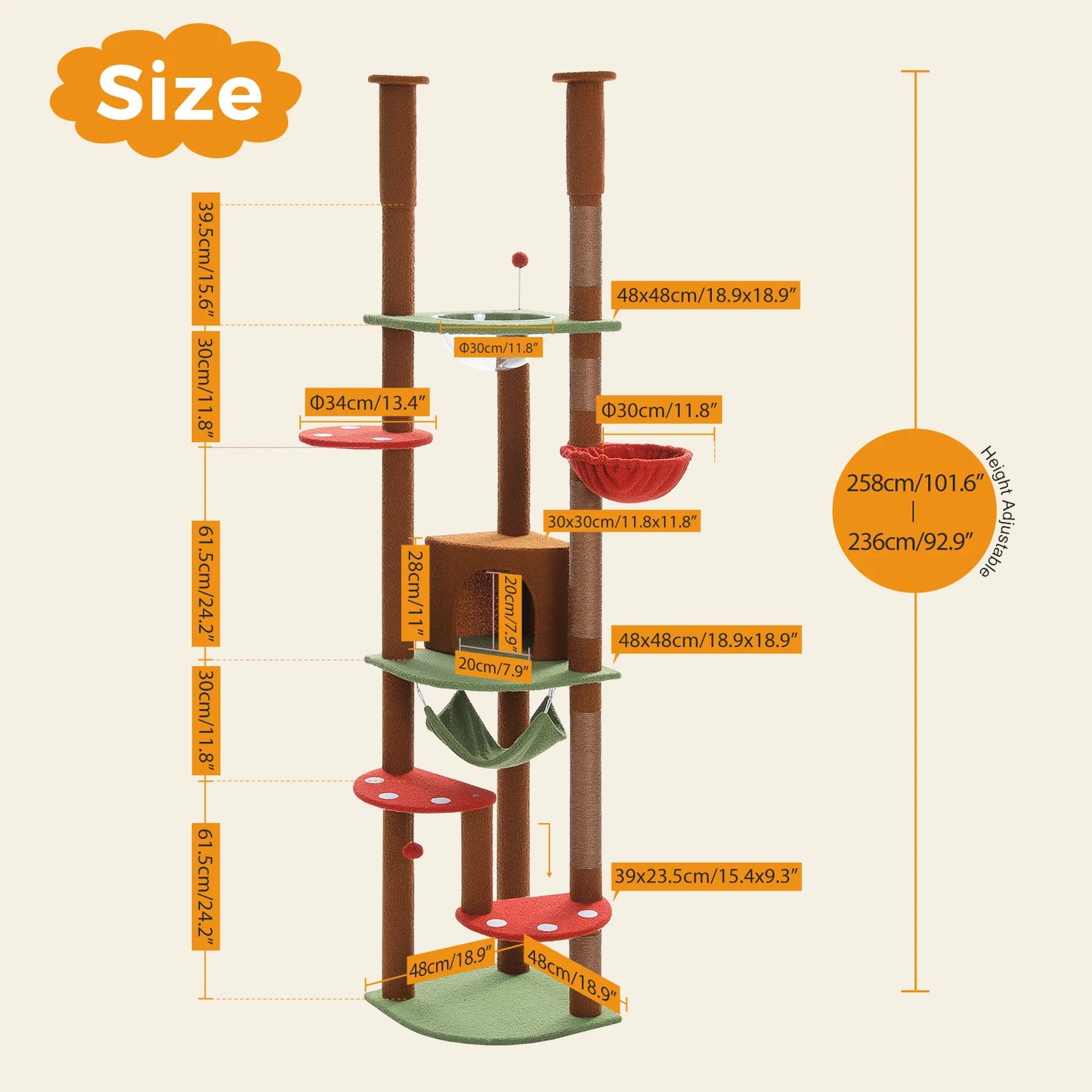 Arbre à chat fixation plafond – Tour avec griffoirs en sisal, condo douillet, hamac et hauteur réglable