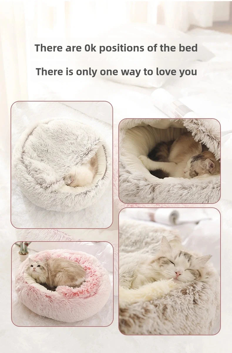 Panier confortable pour chat – Lit semi-fermé en peluche chaude