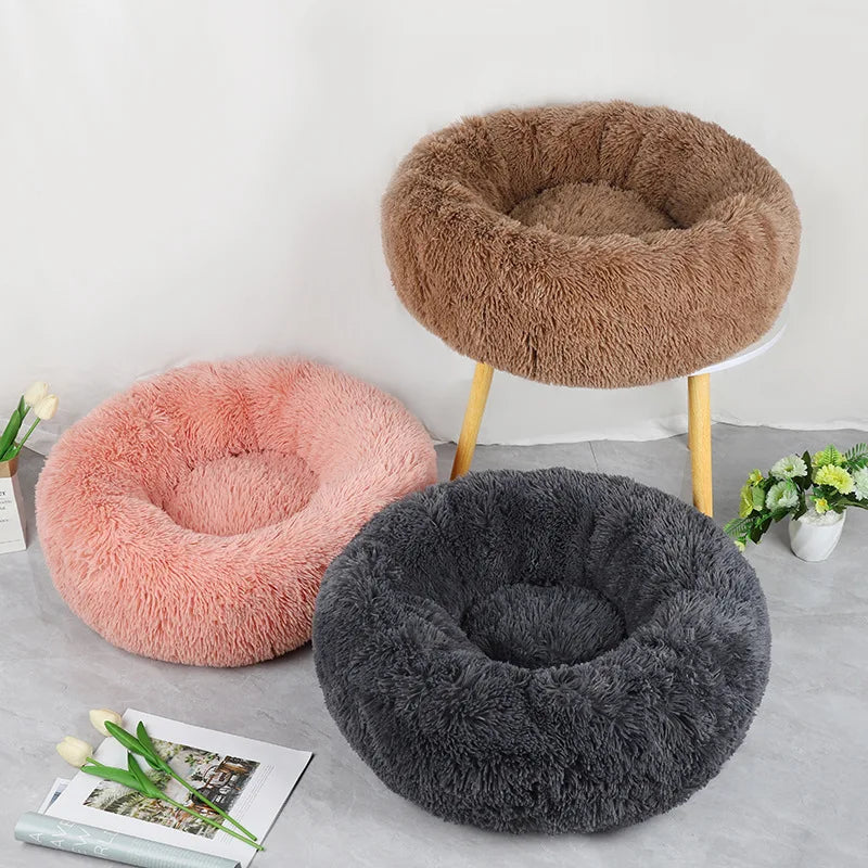 Coussin Rond Douillet pour Chat – Hiver, Déhoussable et Lavable