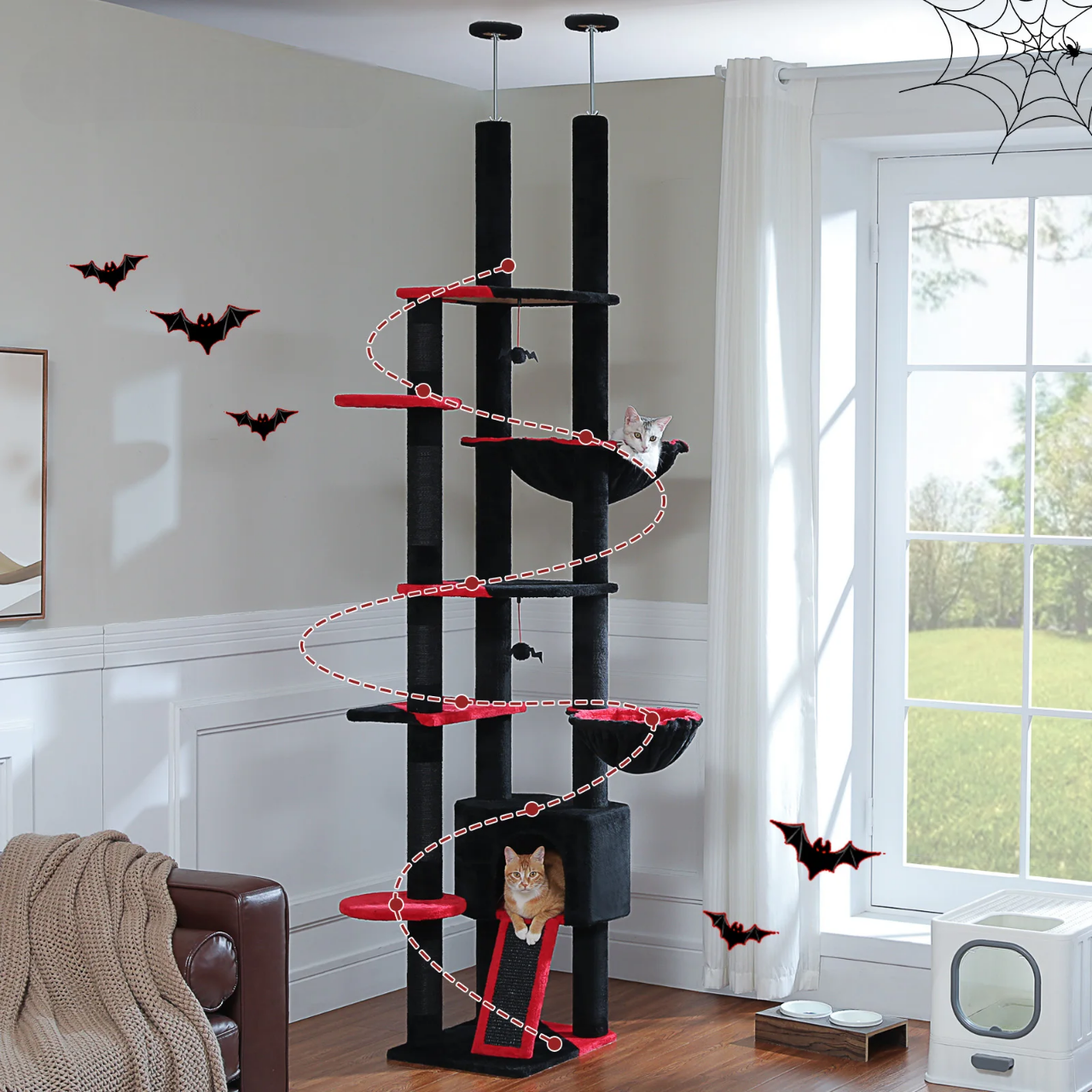 Arbre à chat fixation plafond – Tour avec griffoirs en sisal, condo douillet, hamac et hauteur réglable