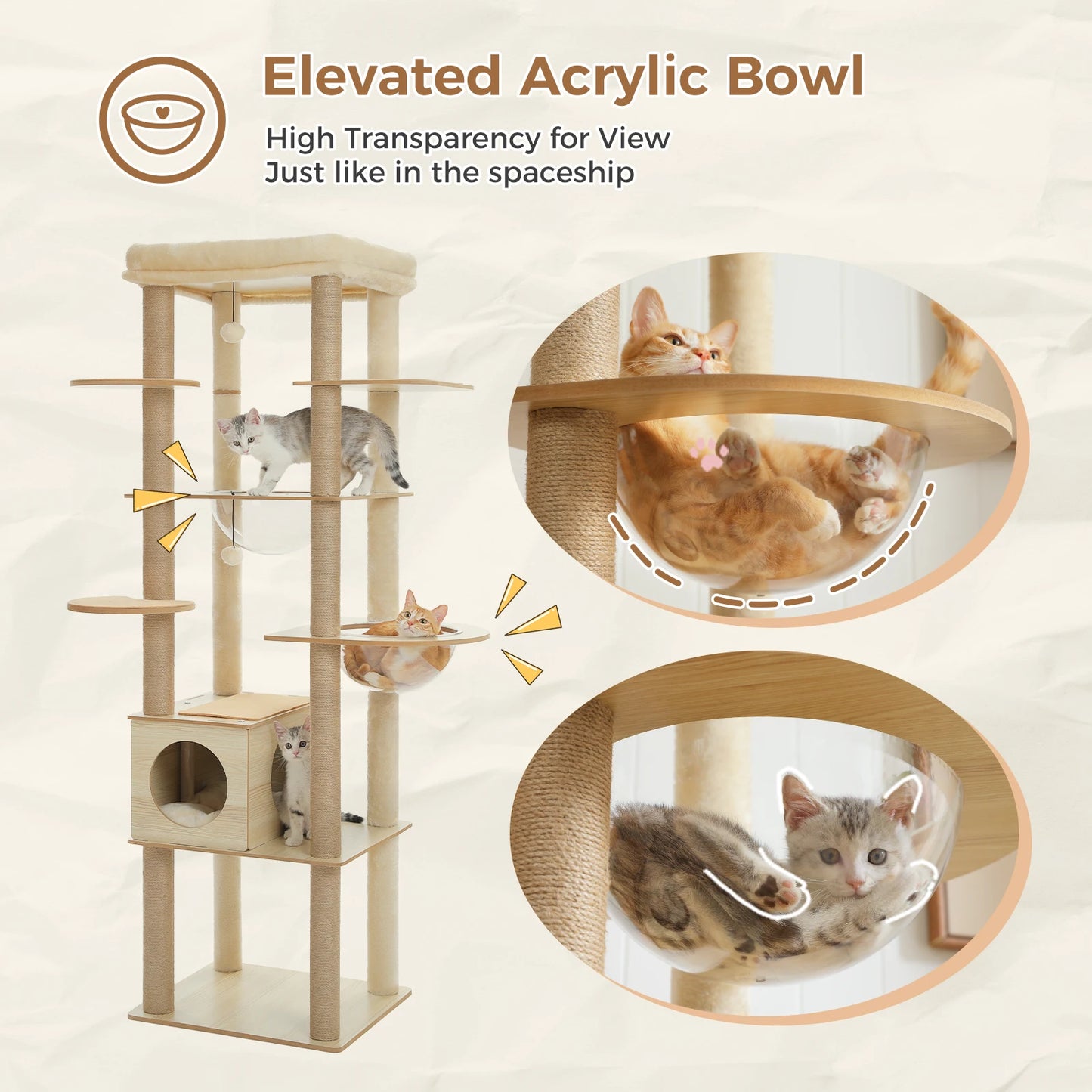 Arbre à chat en bois avec condo spacieux, hamac et griffoirs XXL
